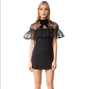 SELF PORTRAIT Black Line Lace Bow Cape Mini Dress Sz 4